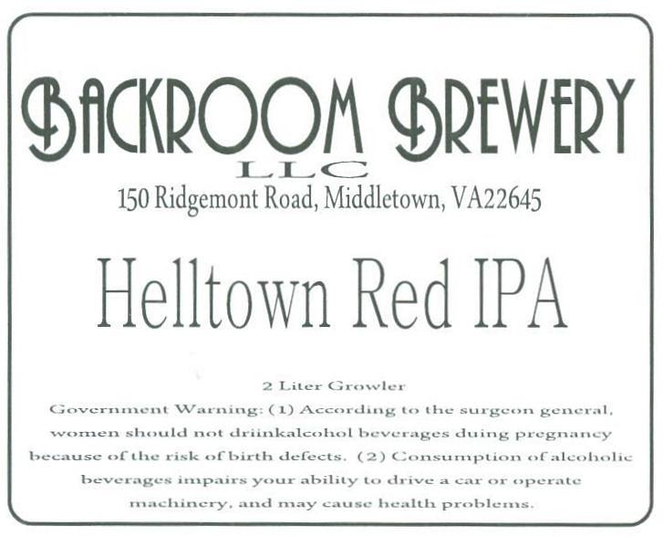 Helltown Red IPA by Backroom Brewery