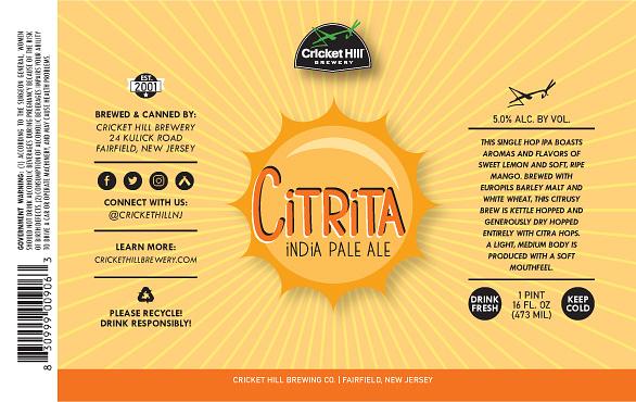 Citrita IPA by Cricket Hill Brewing Co. Inc.